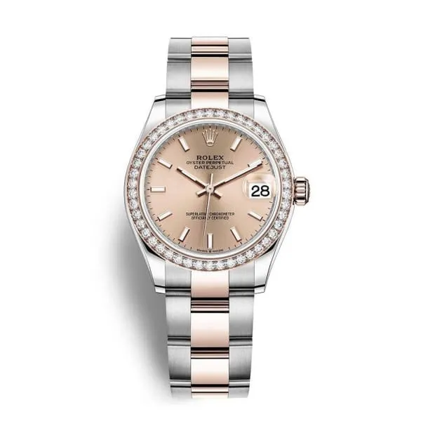 Rolex Datejust 31mm Ref 278381rbr0009 Rose Stick Dial Diamond Bezel Two Tone Stainless Steel 18K Rose Gold Oyster Bracelet Womens Watch Rolex Bracelets