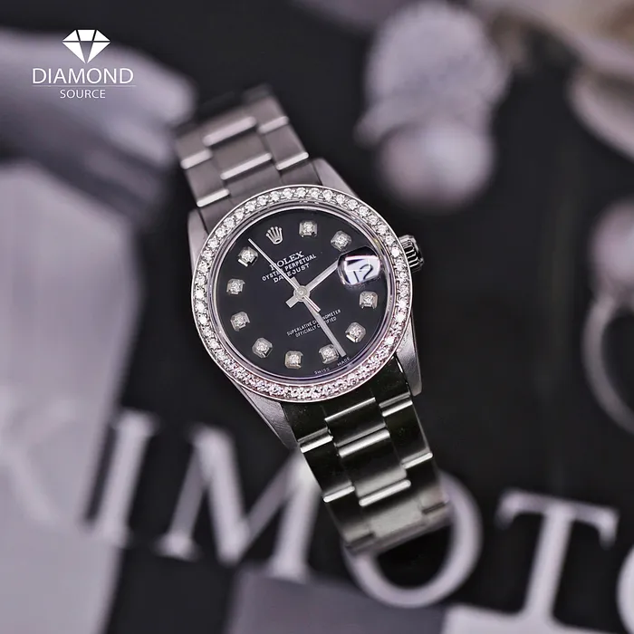 Rolex Datejust 31mm Ref wat22500 Black Diamond Dial Stainless Steel Oyster Bracelet Womens Watch Rolex Bracelets