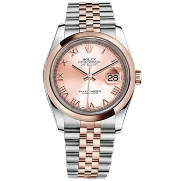Rolex Datejust 36mm Ref 116201CRJJ Pink Roman Dial Two Tone Stainless Steel 18K Rose Gold Jubilee Bracelet Watch Rolex Bracelets