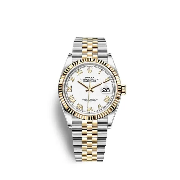 Rolex Datejust 36mm Ref 1262330029 White Roman Dial Two Tone Stainless Steel 18K Yellow Gold Jubilee Bracelet Watch Rolex Bracelets
