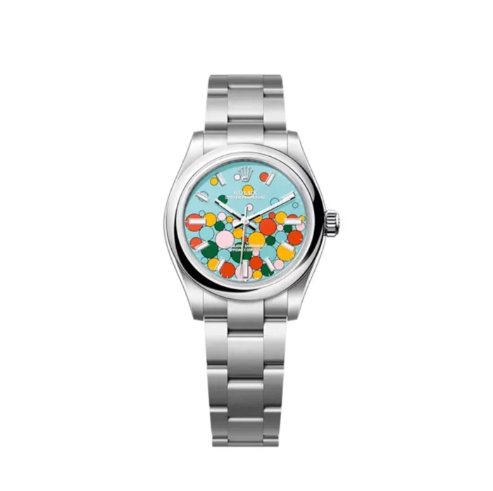 Rolex Oyster Perpetual Bubbles 31mm Ref 277200 Turquoise Tiffany Blue Celebration Motif Dial Stainless Steel Oyster Bracelet Watch Rolex Bracelets Rolex Oyster Perpetual Bubbles 31mm Ref 277200 Turquoise Tiffany Blue Celebration Motif Dial Stainless Steel Oyster Bracelet Watch Rolex Bracelets