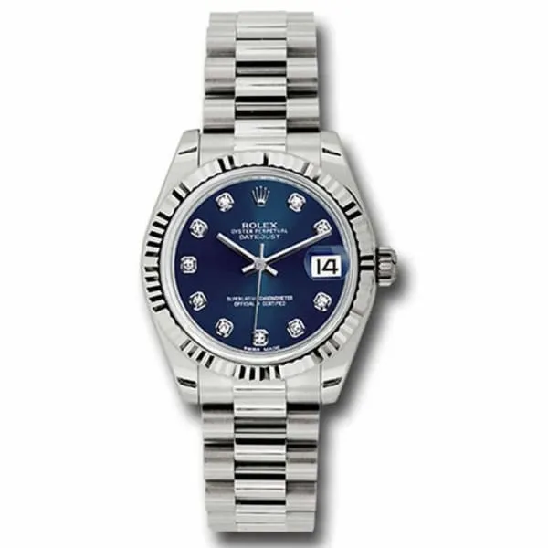 Rolex Rolex Datejust 31mm Ref 178279 Blue Dial 18K White Gold President Bracelet Womens Watch Bracelets