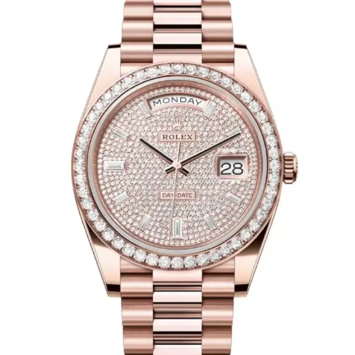 Rolex Rolex Day Date 40mm Ref 228345rbr0002 Pave Diamond Dial Diamond Bezel 18K Rose Gold President Bracelet Mens Watch Bracelets