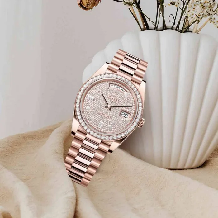Rolex Rolex Day Date 40mm Ref 228345rbr0002 Pave Diamond Dial Diamond Bezel 18K Rose Gold President Bracelet Mens Watch Bracelets