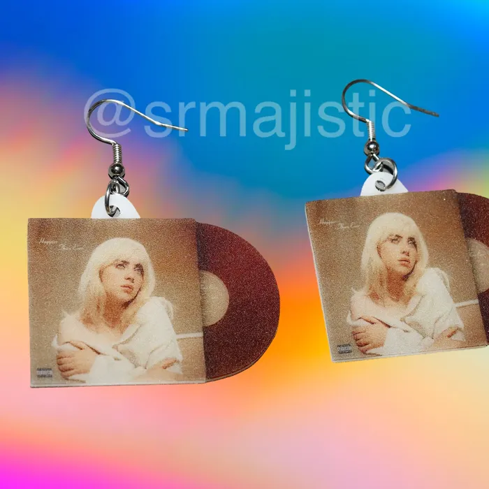 Sam Makes Things Earrings Billie Eilish Happier Than Ever Vinyl Album Handmade Earrings