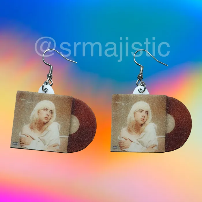 Sam Makes Things Earrings Billie Eilish Happier Than Ever Vinyl Album Handmade Earrings