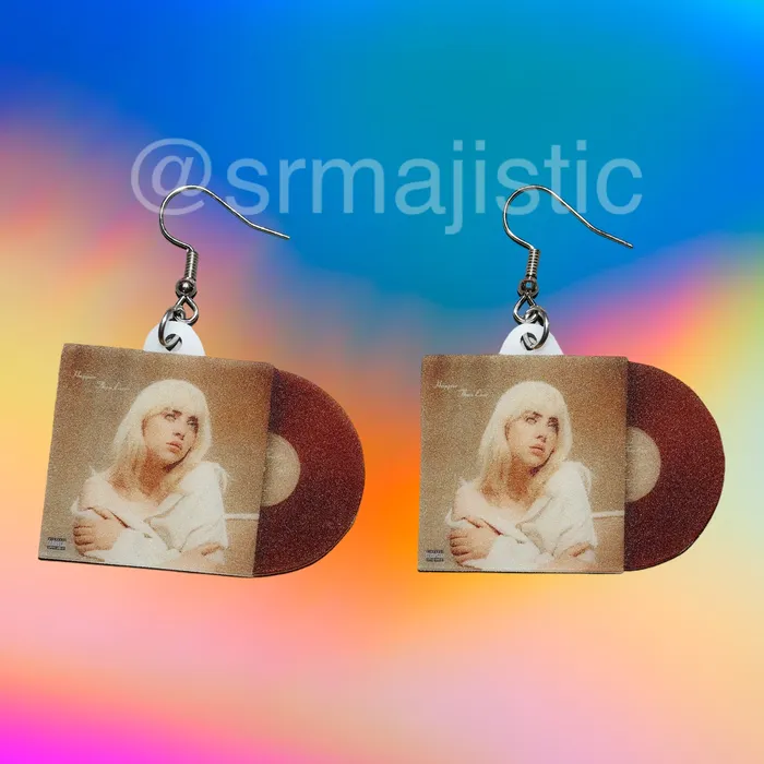 Sam Makes Things Earrings Billie Eilish Happier Than Ever Vinyl Album Handmade Earrings