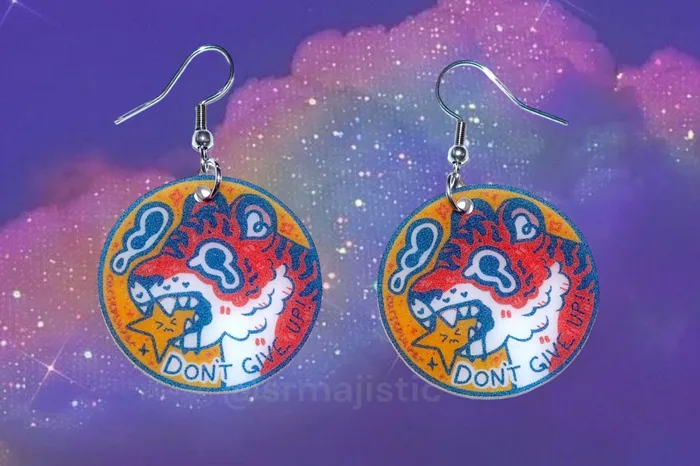 Sam Makes Things Earrings Dont Give Up Motivational Tiger Earrings collaboration with cursedluver Sam Makes Things Earrings Dont Give Up Motivational Tiger Earrings collaboration with cursedluver