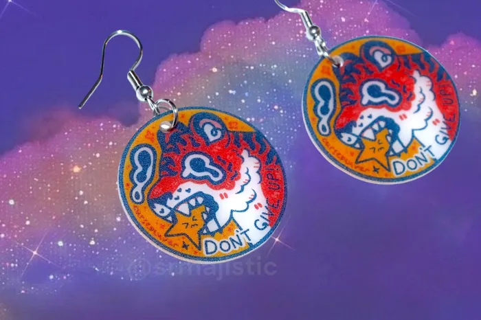 Sam Makes Things Earrings Dont Give Up Motivational Tiger Earrings collaboration with cursedluver Sam Makes Things Earrings Dont Give Up Motivational Tiger Earrings collaboration with cursedluver