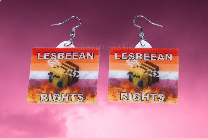 Sam Makes Things Earrings Minecraft Bee Lesbian Flame Pride Flag Handmade Earrings Sam Makes Things Earrings Minecraft Bee Lesbian Flame Pride Flag Handmade Earrings