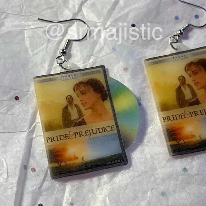 Sam Makes Things Earrings Pride Prejudice 2005 DVD 2D detailed Handmade Earrings Sam Makes Things Earrings Pride Prejudice 2005 DVD 2D detailed Handmade Earrings