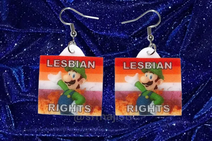 Sam Makes Things Earrings READY TO SHIP Luigi Flaming Pride Flag Handmade Earrings Sam Makes Things Earrings READY TO SHIP Luigi Flaming Pride Flag Handmade Earrings