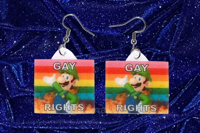 Sam Makes Things Earrings READY TO SHIP Luigi Flaming Pride Flag Handmade Earrings