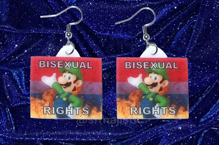 Sam Makes Things Earrings READY TO SHIP Luigi Flaming Pride Flag Handmade Earrings
