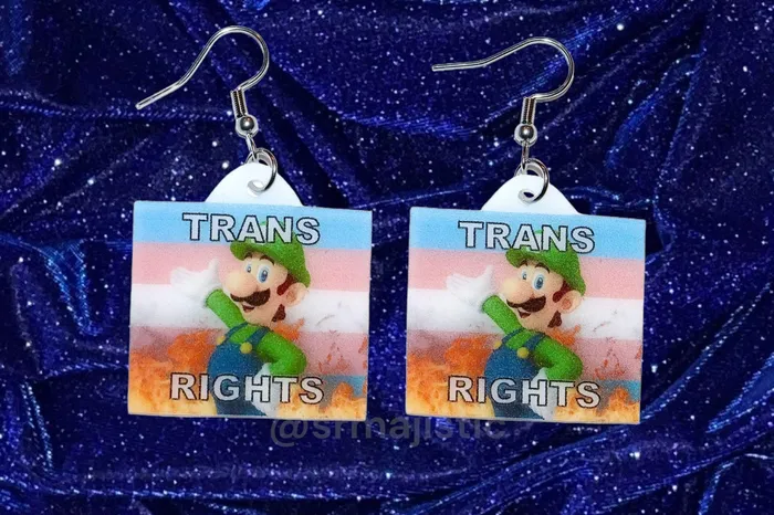 Sam Makes Things Earrings READY TO SHIP Luigi Flaming Pride Flag Handmade Earrings