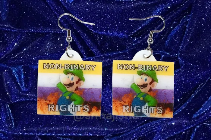Sam Makes Things Earrings READY TO SHIP Luigi Flaming Pride Flag Handmade Earrings