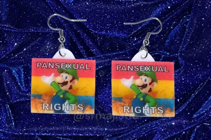 Sam Makes Things Earrings READY TO SHIP Luigi Flaming Pride Flag Handmade Earrings