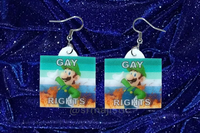 Sam Makes Things Earrings READY TO SHIP Luigi Flaming Pride Flag Handmade Earrings