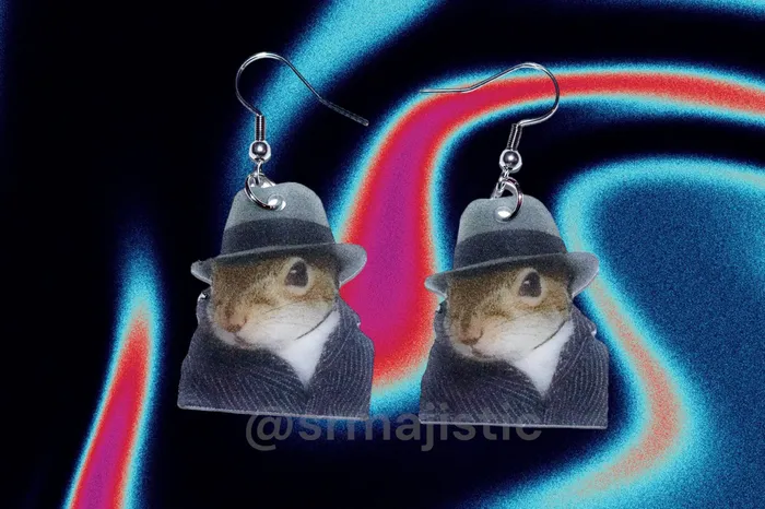 Sam Makes Things Earrings READY TO SHIP Mobster Mafia Squirrel Funny Meme Handmade Earrings Sam Makes Things Earrings READY TO SHIP Mobster Mafia Squirrel Funny Meme Handmade Earrings
