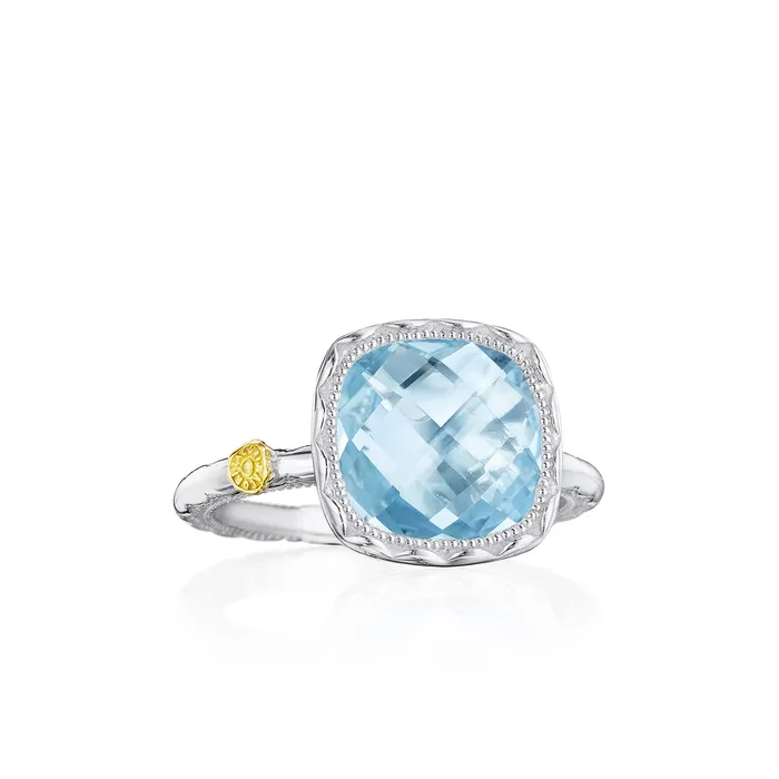 Tacori Crescent Embrace Silver Gold 10mm Cushion Sky Blue Topaz Ring Tacori Rings Tacori Crescent Embrace Silver Gold 10mm Cushion Sky Blue Topaz Ring Tacori Rings