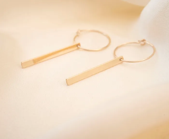 TheRoseGypsy Earrings Gold Filled Dainty Bar Hoop Earrings
