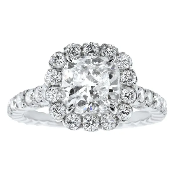 Unique Halo Diamond Engagement Ring Set in 18K White Gold 341ct tw Cushion Cut Round Brilliant Clarity Enhanced Diamonds Diamond Source NYC Rings