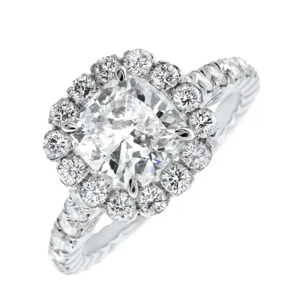 Unique Halo Diamond Engagement Ring Set in 18K White Gold 341ct tw Cushion Cut Round Brilliant Clarity Enhanced Diamonds Diamond Source NYC Rings