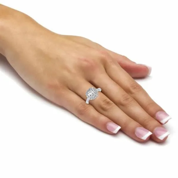 Unique Halo Diamond Engagement Ring Set in 18K White Gold 341ct tw Cushion Cut Round Brilliant Clarity Enhanced Diamonds Diamond Source NYC Rings
