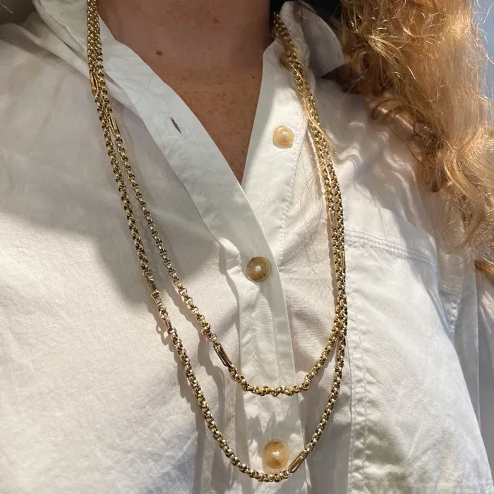 Victorian 9K Gold Mixed Link Guard Chain Necklace 60 Croghans Necklaces