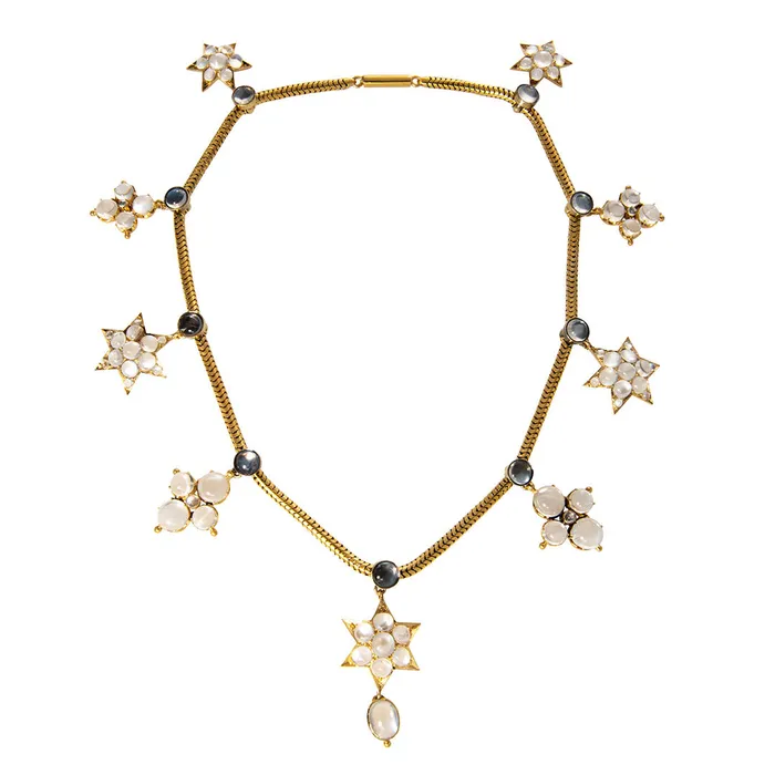 Victorian Moonstone Cluster Drop Station Collar Necklace Croghans Necklaces