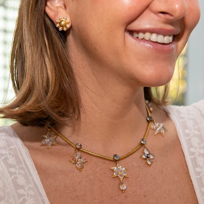 Victorian Moonstone Cluster Drop Station Collar Necklace Croghans Necklaces