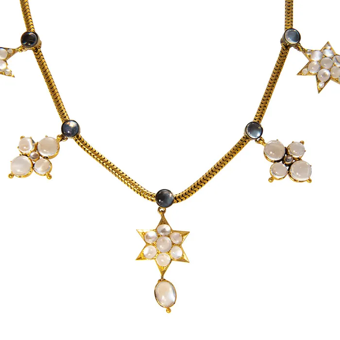 Victorian Moonstone Cluster Drop Station Collar Necklace Croghans Necklaces