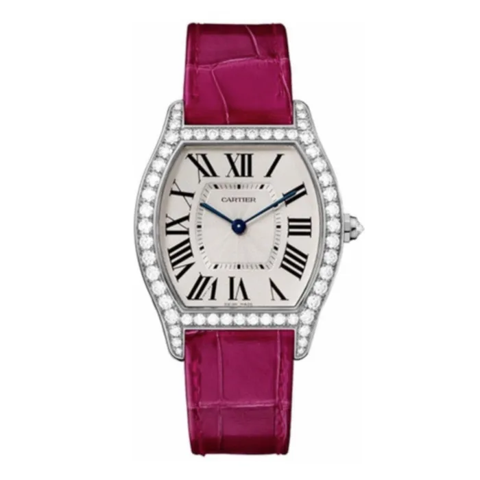 Watches Cartier Cartier Cartier Tortue 31mm Womens watch Ref WA501009 White Roman Dial Diamond Bezel in 18K White Gold Case Pink Leather Strap Watches Cartier Cartier Cartier Tortue 31mm Womens watch Ref WA501009 White Roman Dial Diamond Bezel in 18K White Gold Case Pink Leather Strap