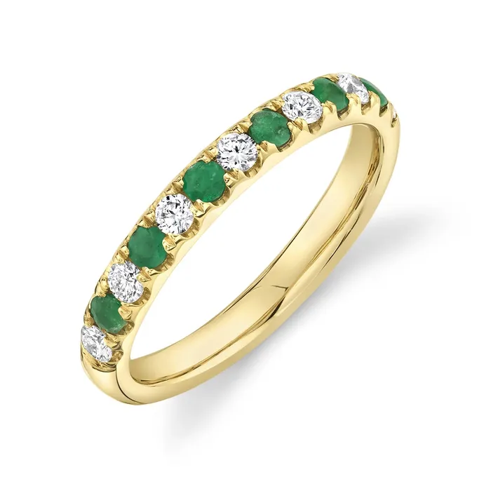 Wedding Bands Rings 14K Yellow Gold Diamond Emerald Band