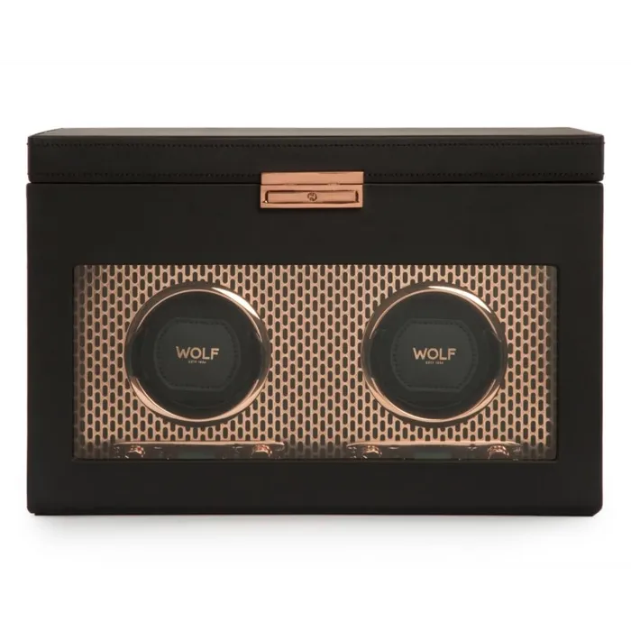 Wolf Designs Wolf Axis Double Watch Winder with Storage Copper Watches