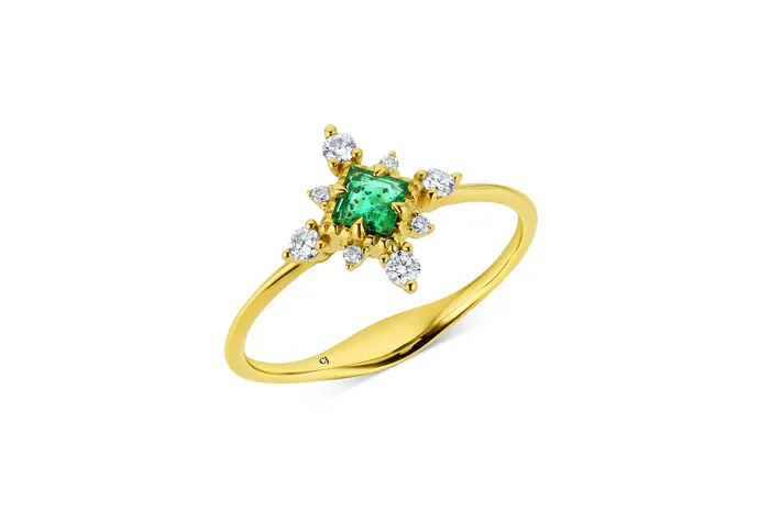 Yellow Gold Emerald and Diamond Ring CJ Charles Jewelers Rings
